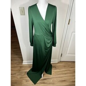 Baltic Born‎ Keira Maxi Dress Sz XL Green Faux Wrap Formal Gown Slit Royalcore